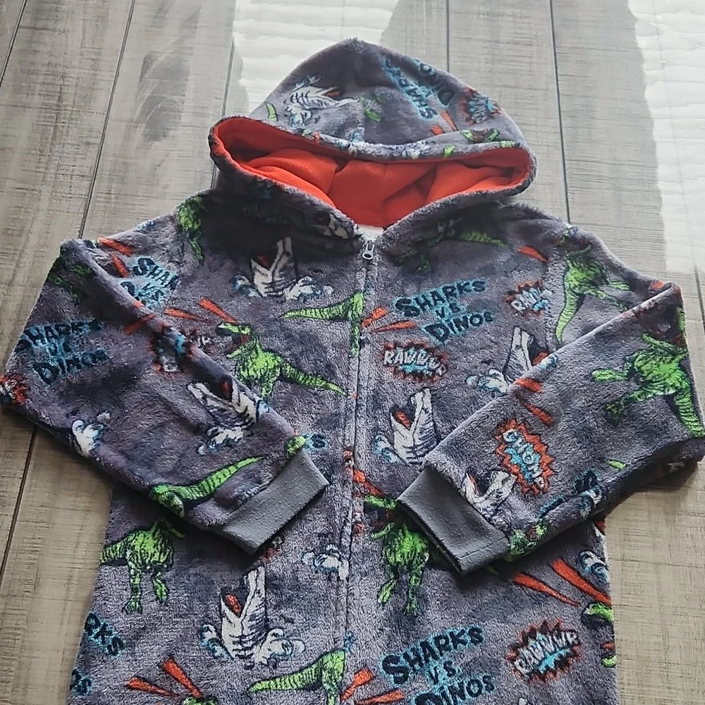 The Children's Place Gray Shark VS Dinos Hooded Onesie